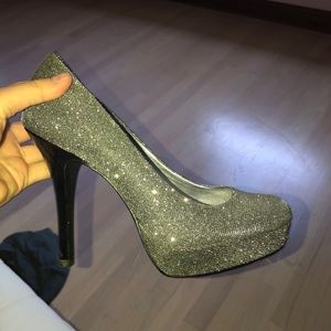 silver sparkly heels
